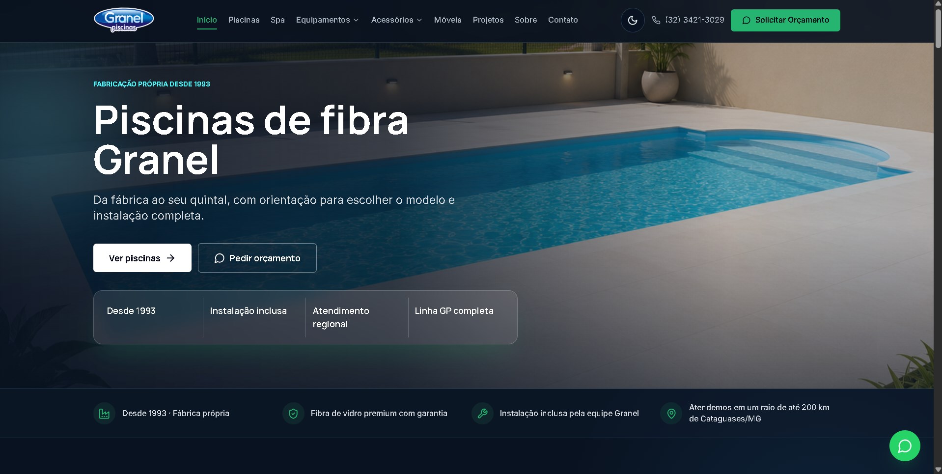 Interface do projeto Granel Piscinas